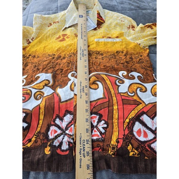 Vintage Waikiki Wear By Mildred Zip Front Jacket Shirt Yellow Brown Graphic M - Picture 9 of 10